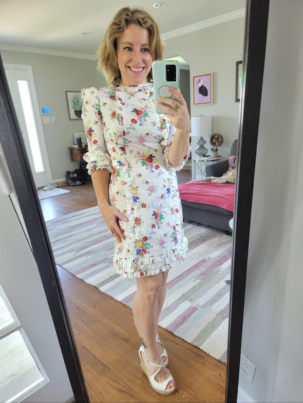 The Vampire's Wife Cate Floral Ruffle Mini Dress w/ Puff Sleeves AU 8/US Size S